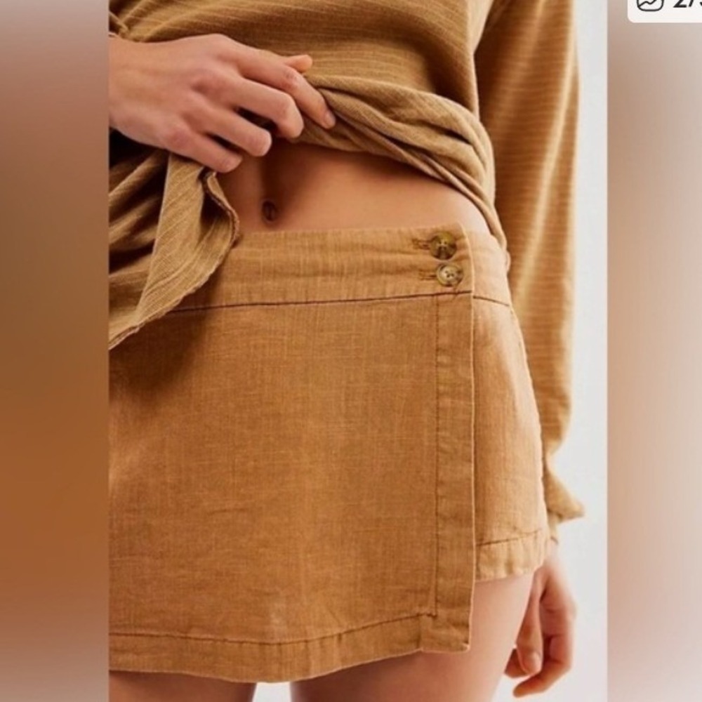 Free People Johana Linen Blend Wrap Front Skort Brown Sugar Womens Size 2